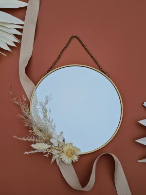 Petit miroir rond fleuri